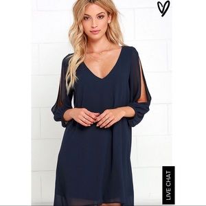 off the shoulder navy dress